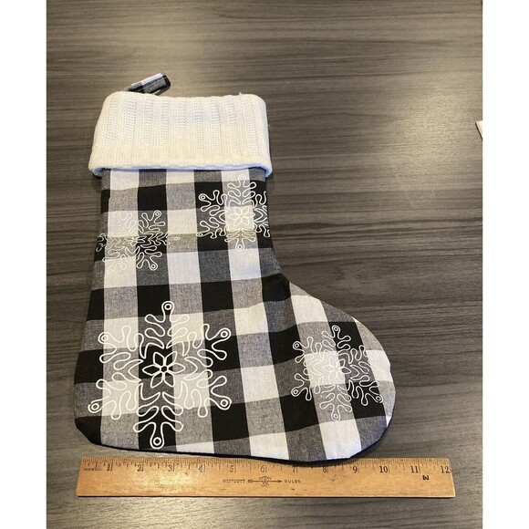 Christmas Stockings Black White Buffalo Check Farmhouse Cable knit Cuff no tags - Picture 4 of 7